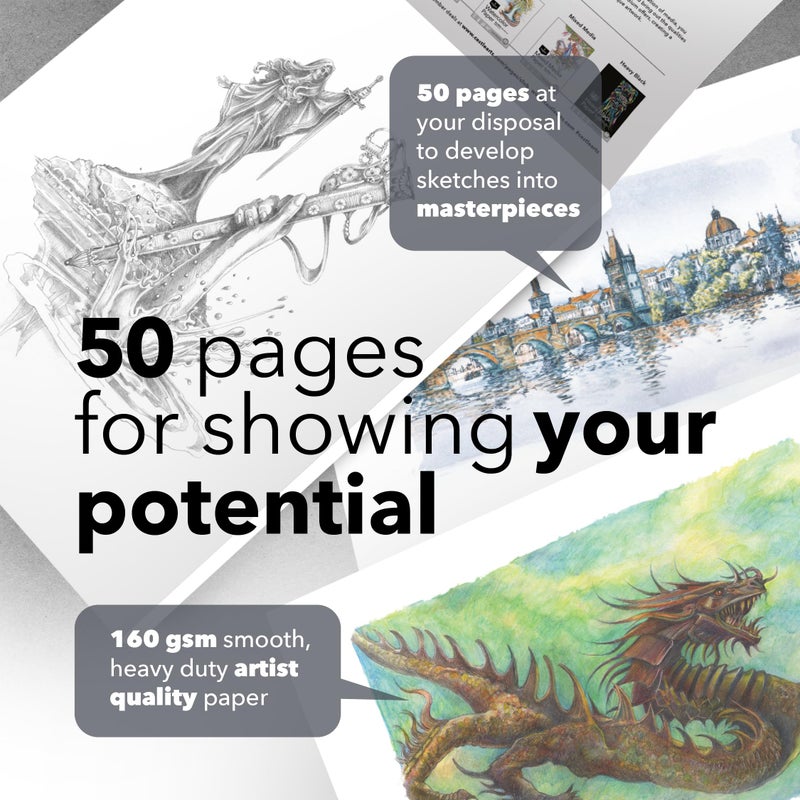 Castle Art Supplies Heavy Drawing Sketchpad Paper 5 x 8in | 3-Pack | 50 Sheets Each (160gsm/98lb) Extra White, Smooth Artist Paper | Acid Free | The Go-to Pad for All Artists (5 x 8, 3-Pack) - Image 2