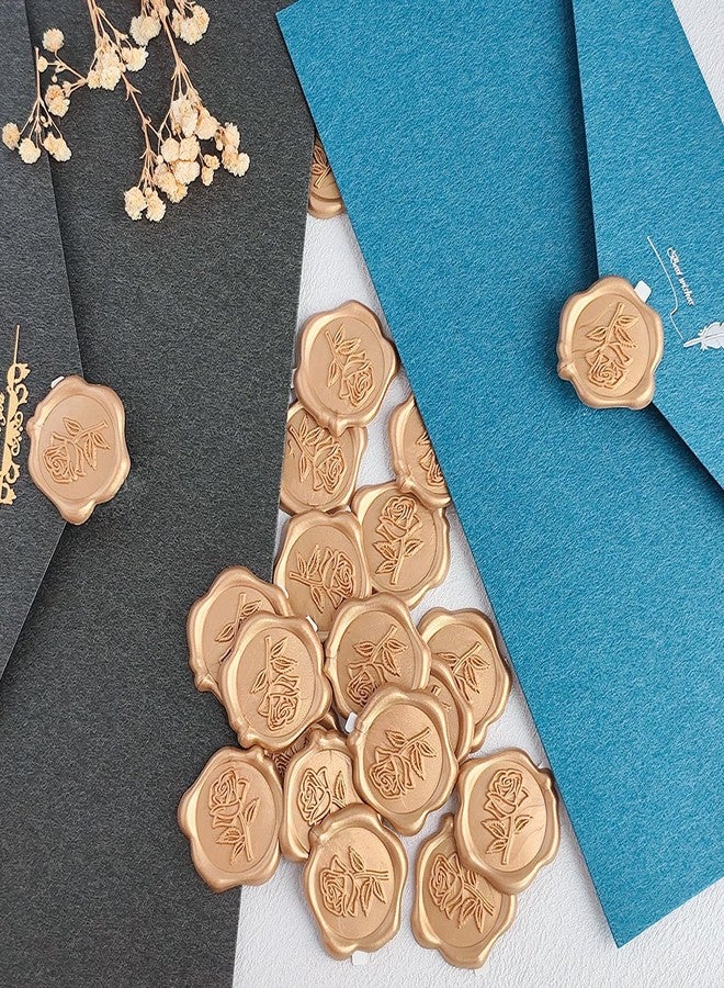 Pilloze Wax Seal Stickers - 3D Rose Wedding Invitation Envelope Botanical Seal Stickers, 50 Pcs Self- Adhesive Light Gold Stickers, Perfect for Invitation, Christmas, Gift Wrapping, Wedding, Party - Image 3