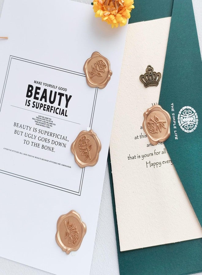 Pilloze Wax Seal Stickers - 3D Rose Wedding Invitation Envelope Botanical Seal Stickers, 50 Pcs Self- Adhesive Light Gold Stickers, Perfect for Invitation, Christmas, Gift Wrapping, Wedding, Party - Image 4