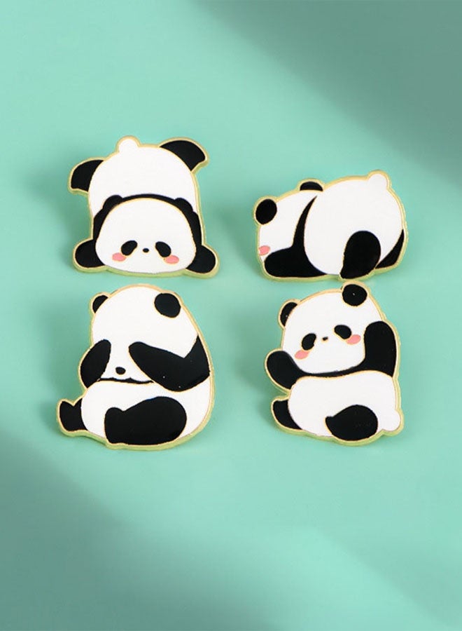 YallaBuy 4 Pieces Panda Cartoon Brooch Pin Set White And Black Metal Badge For Backpack Jacket Hat Decoration - Image 2
