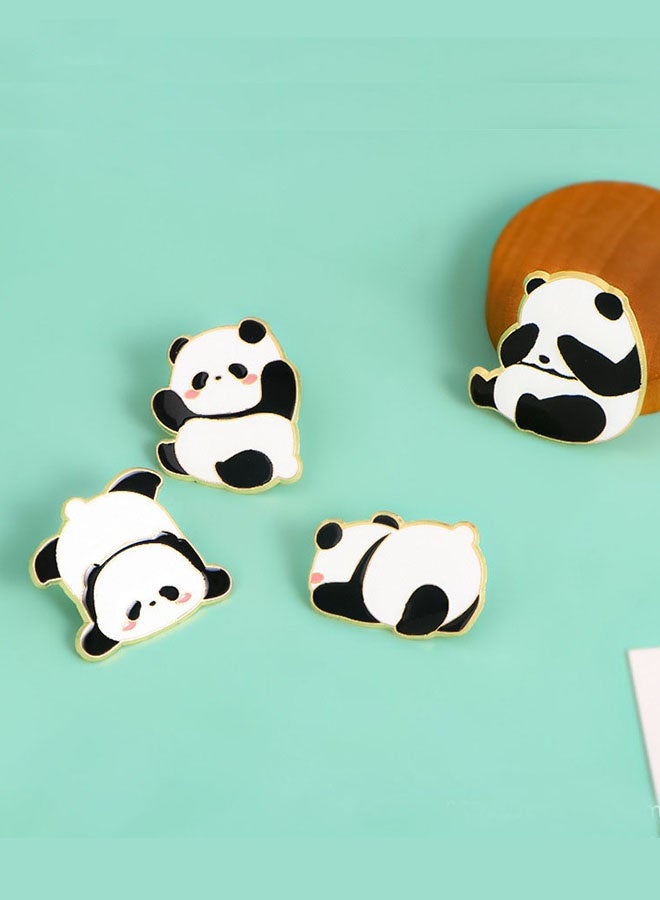 YallaBuy 4 Pieces Panda Cartoon Brooch Pin Set White And Black Metal Badge For Backpack Jacket Hat Decoration - Image 1