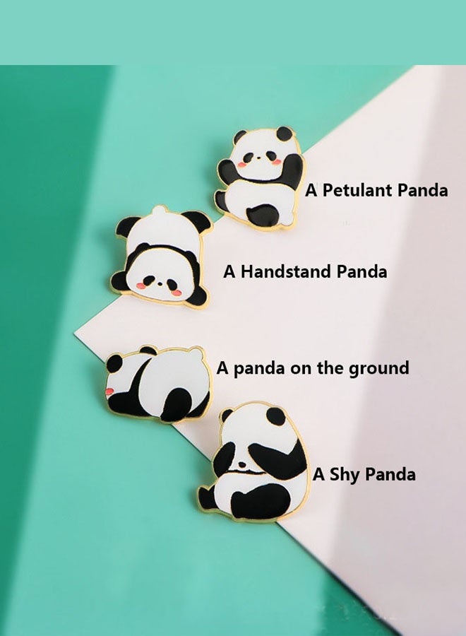 YallaBuy 4 Pieces Panda Cartoon Brooch Pin Set White And Black Metal Badge For Backpack Jacket Hat Decoration - Image 3