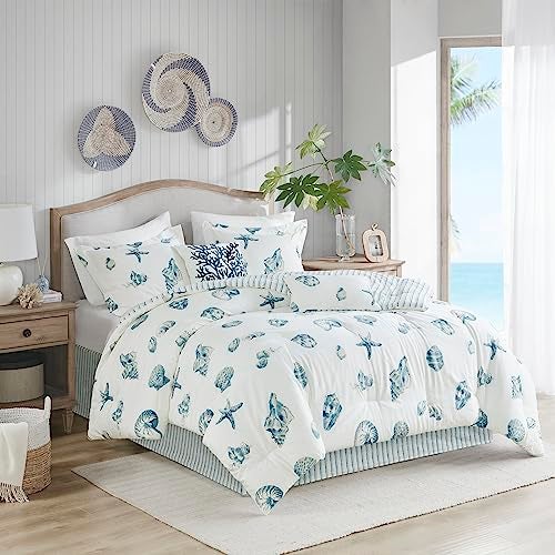 Harbor House Harbor House Cozy Cotton Comforter Set  Coastal All Season Down Alternative Casual Bedding with Matching Shams Decorative Pillows Beach House Reversible Seashell Blue Twin72x90 3 Piece 