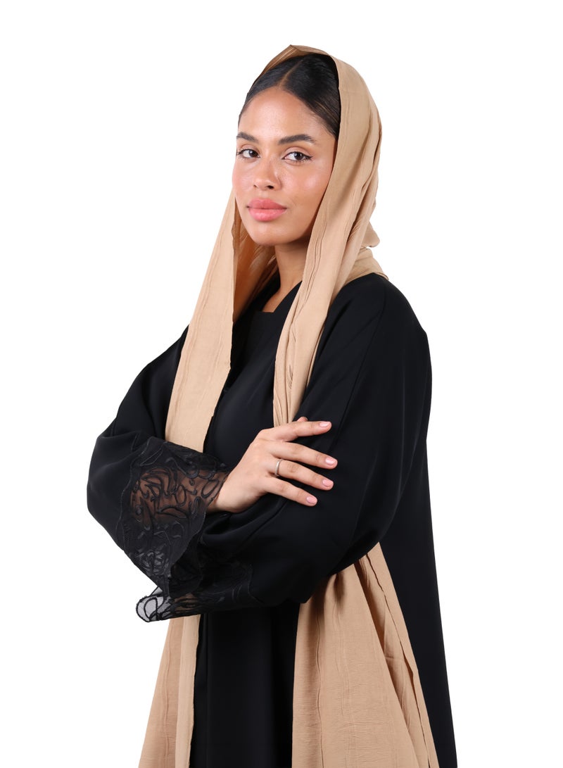 جميلة وشاح قطني مجعّد مع حواف شرّابات - بني جملي - Image 2