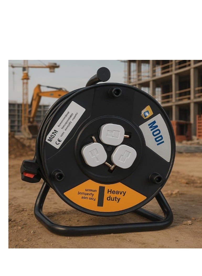 Heavy Duty Extension Cable Reel with Triple Socket | Industrial Power Cord Reel for Construction & Outdoor Use | MO01 CE Certified | Durable, Safe, and Portable - Image 1