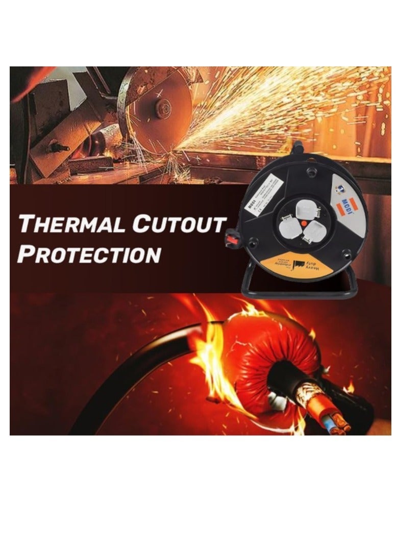 Heavy Duty Extension Cable Reel with Triple Socket | Industrial Power Cord Reel for Construction & Outdoor Use | MO01 CE Certified | Durable, Safe, and Portable - Image 2