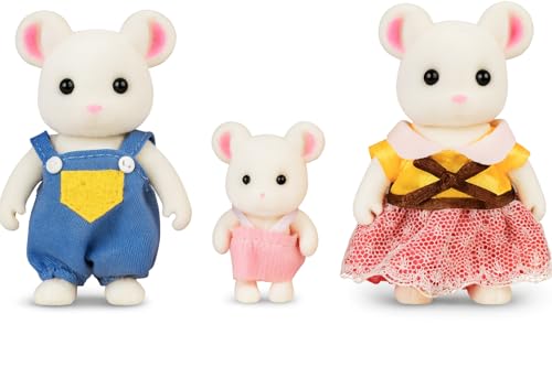 OLEOCA Family White Mouse Figures Set of 3 Collectible Flocked Mini Dolls with Removable Clothes Miniature Dollhouse Pretend Play Figures for Kids Ages 3 - Image 1