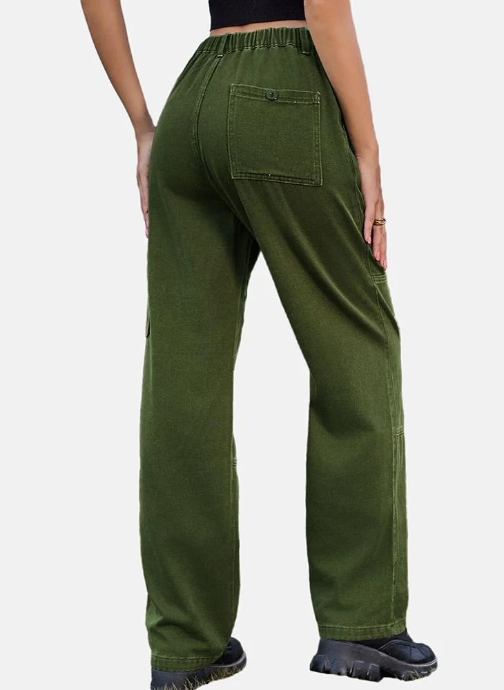 يونيكي Green Regular Fit Mid Rise Plain Cargo Pant