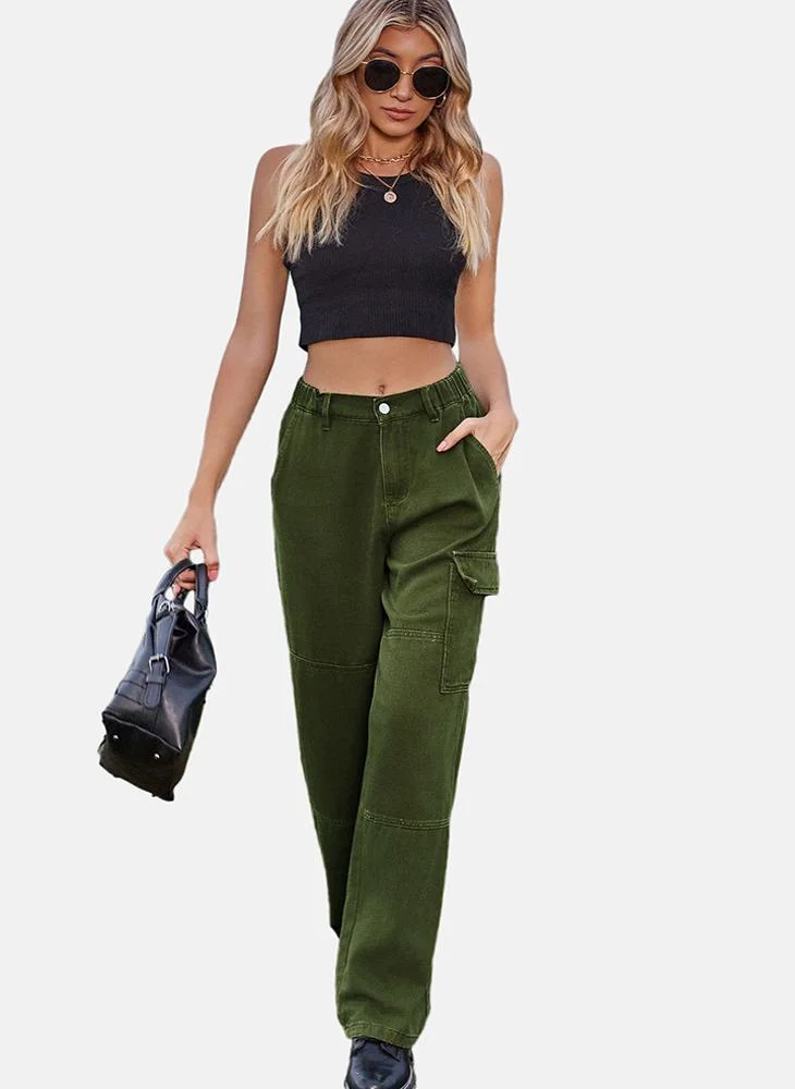 يونيكي Green Regular Fit Mid Rise Plain Cargo Pant