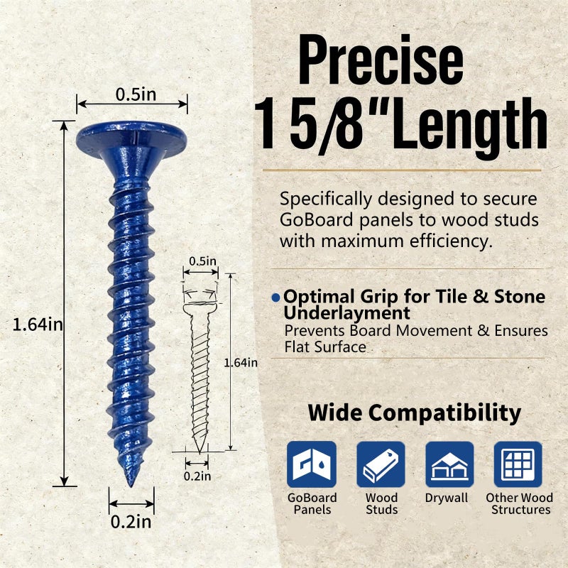 VCTGAMÂ® 1-5/8 Inch Hi-Lo Fasteners for Wood Studs (550 Pack) Compatible with GO Board Installation,Ceramic Coated Backer Board Screws for Tile, Cement Board & Shower Remodel - Reduced Splitting - Image 2
