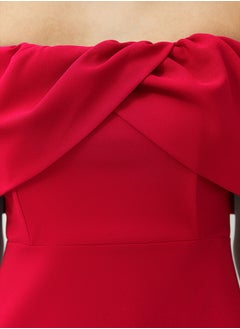 trendyol Red Carmen Collar Woven Short Dress TPRSS24EL00154  - Image 5
