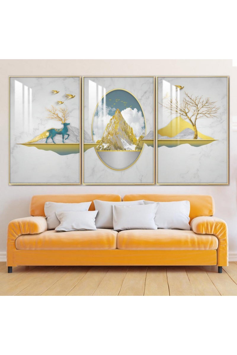 ماركتنا ثلاث لوحات جدارية خشبية بإطار وطبقة أكريليك شفافة - Image 1