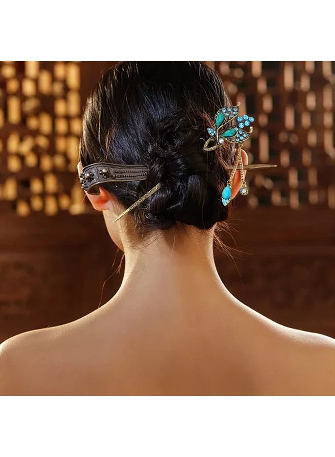 Honbay Chinese Style Retro Tassel Blue Butterfly Hair Stick Hair Chopsticks Hairpin Chignon Pin - Image 5