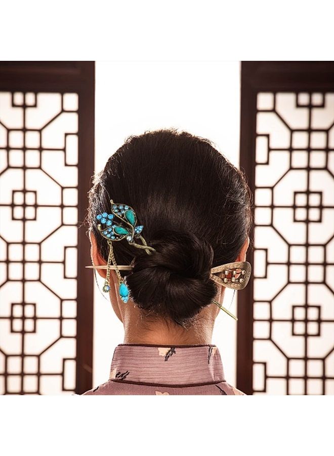 Honbay Chinese Style Retro Tassel Blue Butterfly Hair Stick Hair Chopsticks Hairpin Chignon Pin - Image 4