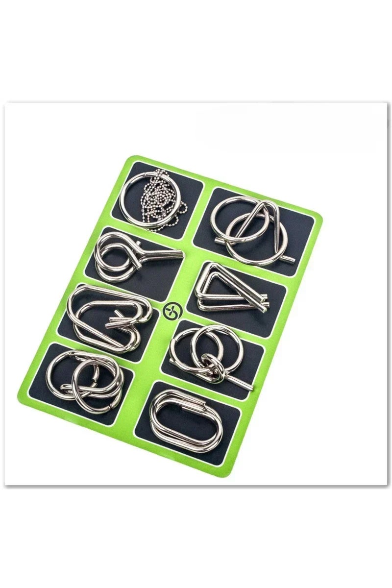 مجموعة ألغاز مونتيسوري معدنية خضراء مكونة من 8 قطع، تنمي مهارات التفكير والعقل، مناسبة للأطفال والكبار، لعبة تفاعلية