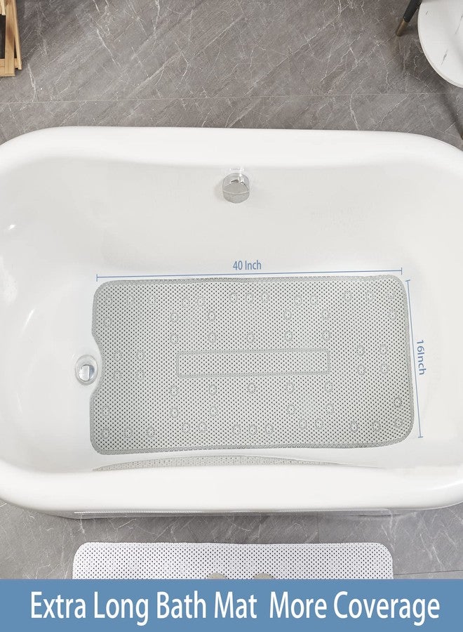 Webos Foam Bathtub Mat: Extra Long Bath Shower Mat for Tub with Drain Holes and Suction Cups for Bathroom(Light Grey, 10X40Inch) - Image 2