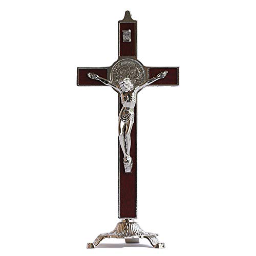 Calculs Metal & Wood Crucifix Table Cross - Catholic Table Cross With Stand For Prayers Home Decor 8" - Image 1