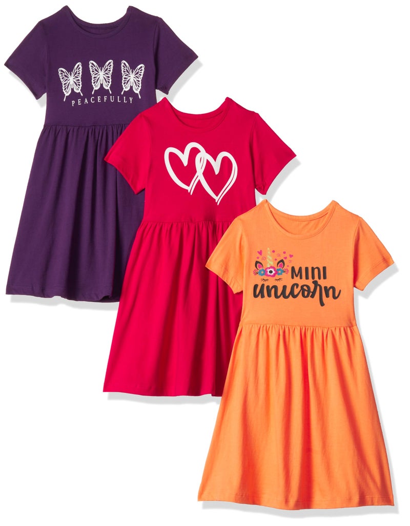 T2F Girls Printed Cotton Casual Knee-Length Dress(Pack of 3) - Image 1