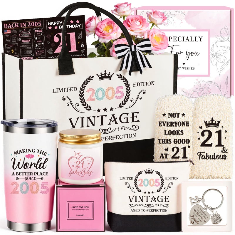 Giftota 21st Birthday Gifts for Her, Vintage 2005 Happy 21st Birthday Gifts Basket for Women Unique Gift Ideas for 21 Year Old Girl, Daughter, Sister, Friend, Niece, Funny Bthday Gift Turning 21 Year Old - Image 1