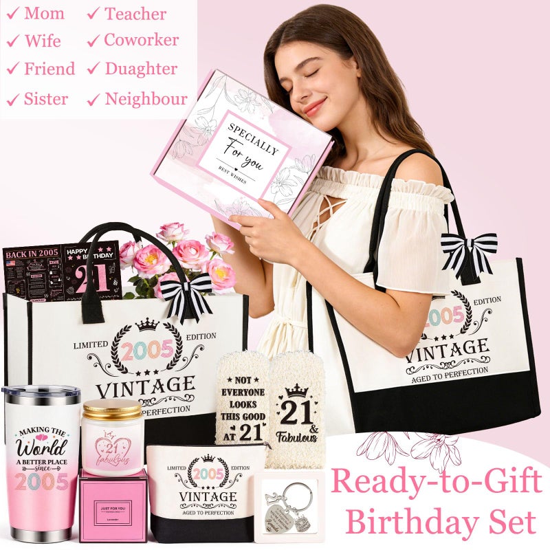 Giftota 21st Birthday Gifts for Her, Vintage 2005 Happy 21st Birthday Gifts Basket for Women Unique Gift Ideas for 21 Year Old Girl, Daughter, Sister, Friend, Niece, Funny Bthday Gift Turning 21 Year Old - Image 2