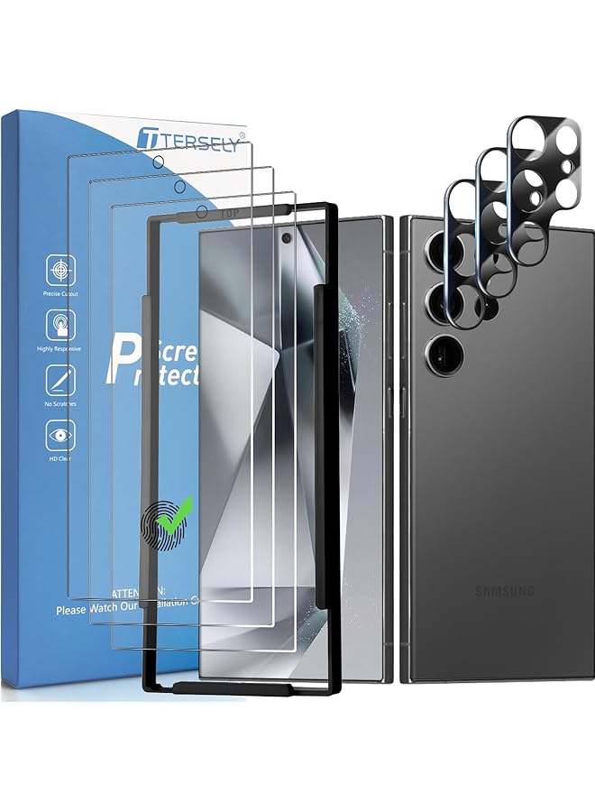 erorex 3 Plus 3 Pack 9H Tempered Glass Screen Protector For Samsung Galaxy S24 Ultra 5G, With Installation Alignment Frame Support Fingerprint Unlock Anti Scratch Film Screen Protector  - Image 1