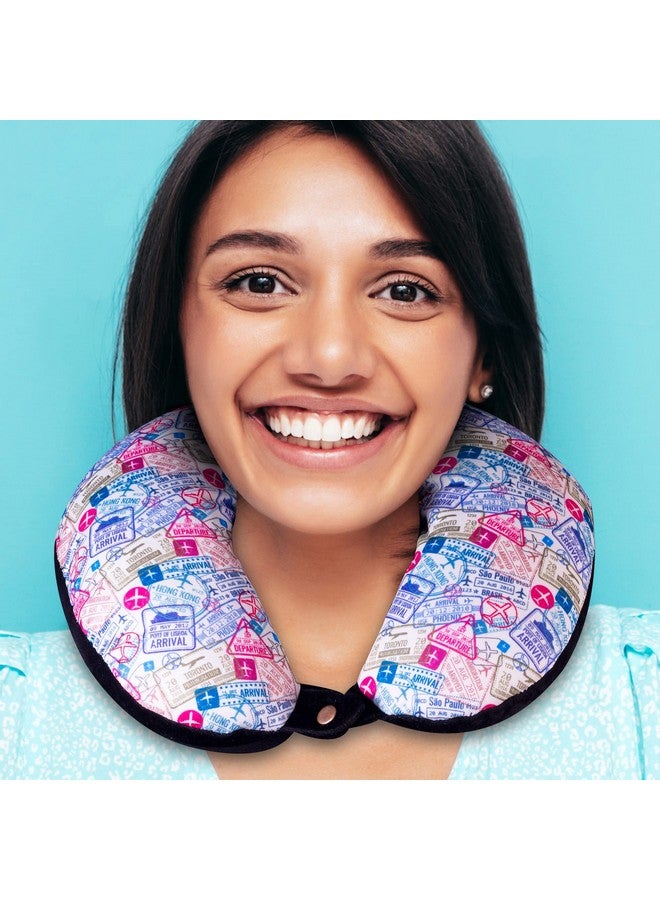 HOOPY Travel Neck Pillow in Soft Fabric for Head, Neck, Shoulder Support Filled with Soft Memory Foam Filling | Multi Purpose Neck Pillow| Neck Rest | Neck Pain | Travel Print - Image 3