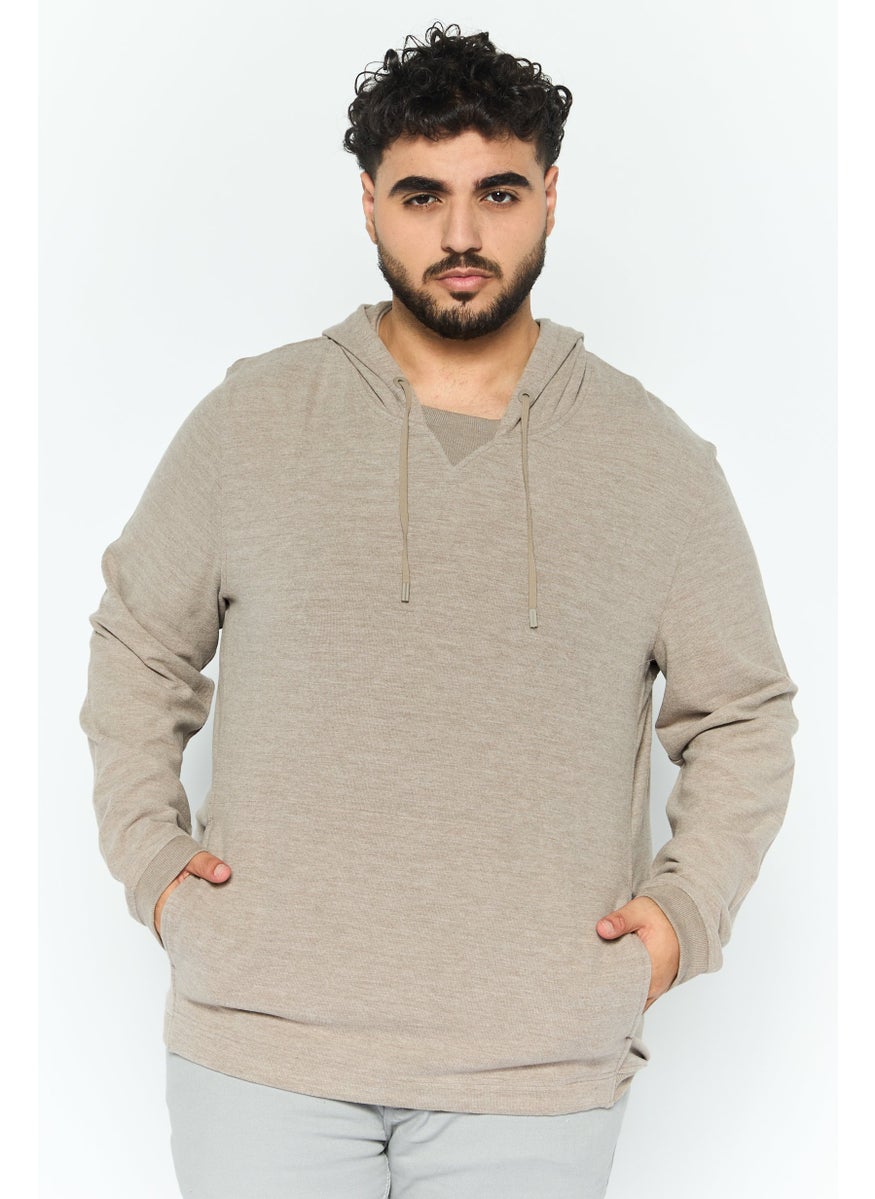 Kenneth Cole - Men Hooded Neck Plain Long Sleeves Sweatshirt, Light Brown - Image 1