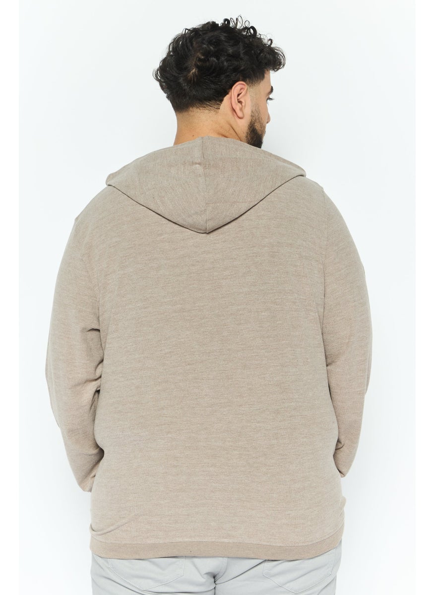 Kenneth Cole - Men Hooded Neck Plain Long Sleeves Sweatshirt, Light Brown - Image 1