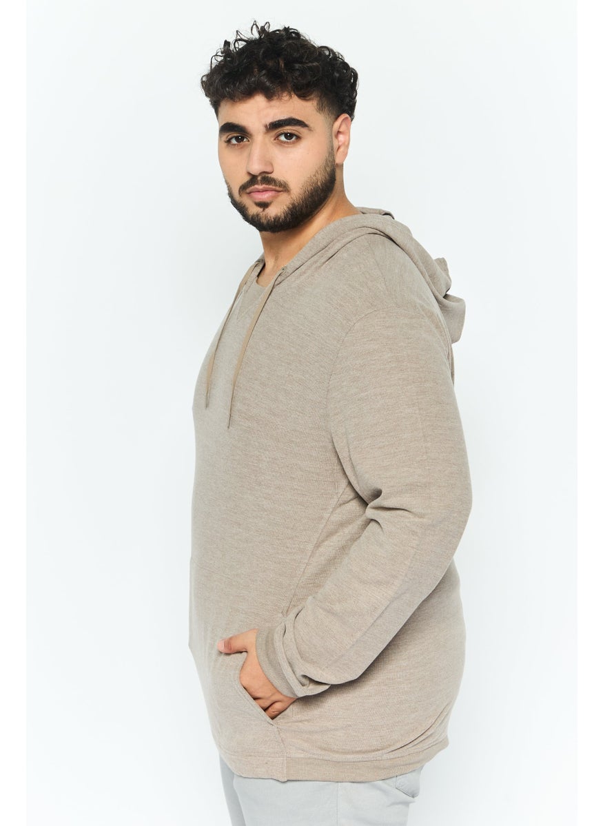 Kenneth Cole - Men Hooded Neck Plain Long Sleeves Sweatshirt, Light Brown - Image 1