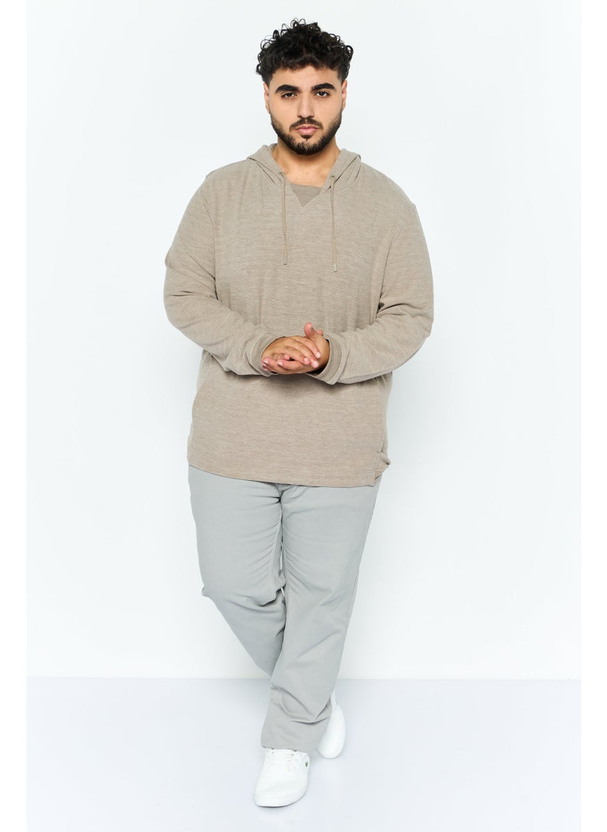 Kenneth Cole - Men Hooded Neck Plain Long Sleeves Sweatshirt, Light Brown - Image 1