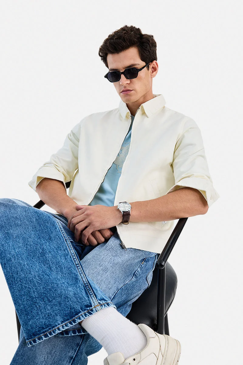 SNITCH Cream Solid Long Sleeve Regular Fit Jacket