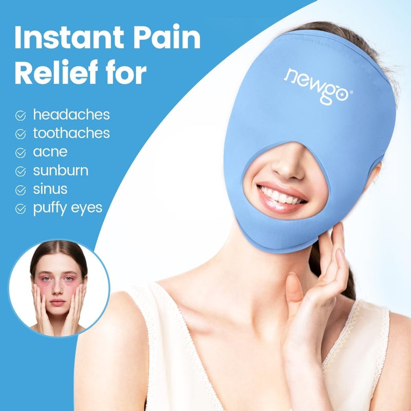 NEWGO Ice Pack Face Ice Mask for Puffy Eyes, Cooling Face Mask Reusable with Thick Gel Pad in Forehead & Eye Zones for Migraines, Post-Surgery, Redness, Allergy Swelling Pain Relief - Image 2