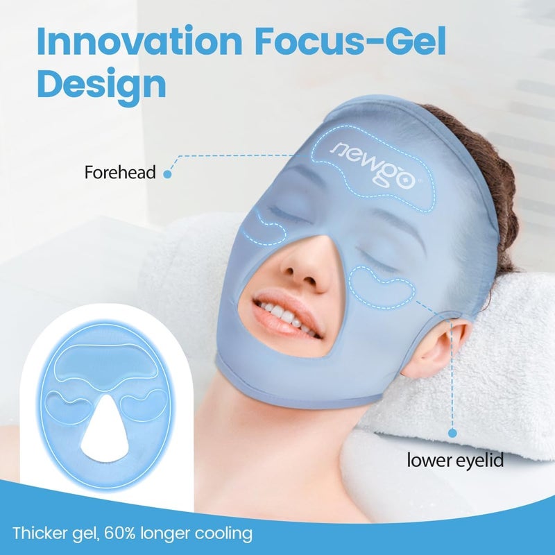 NEWGO Ice Pack Face Ice Mask for Puffy Eyes, Cooling Face Mask Reusable with Thick Gel Pad in Forehead & Eye Zones for Migraines, Post-Surgery, Redness, Allergy Swelling Pain Relief - Image 3