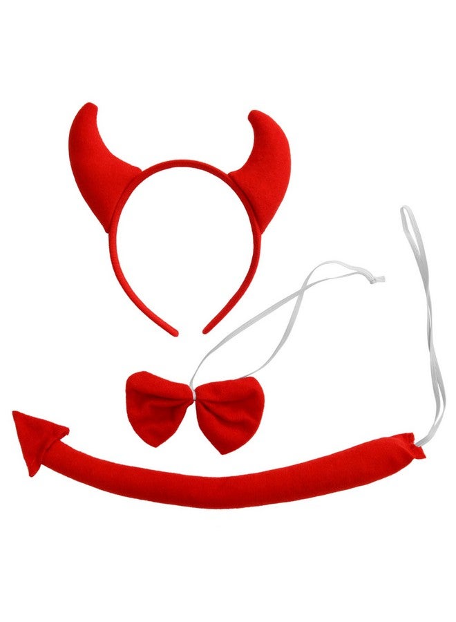 Dzrige Red Devil Costume Accessories Set Devil Horn Headband Tail Bowtie Costume Kit For Halloween Masquerade Carnival Birthday Party Cosplay - Image 1