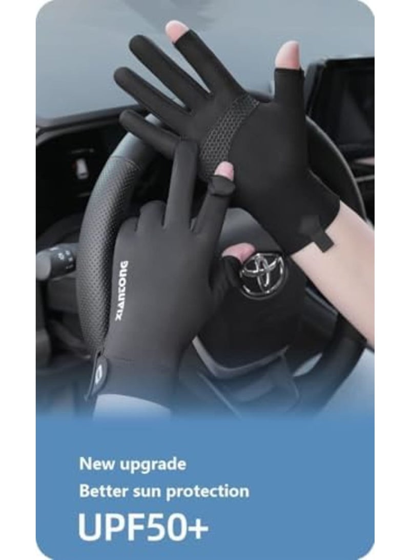 SYOSI UV Sun Protection Ice-Silk Driving Gloves for Men's & Women's, Non-Slip Touchscreen Gloves for Cycling and Riding(Black) - Image 3