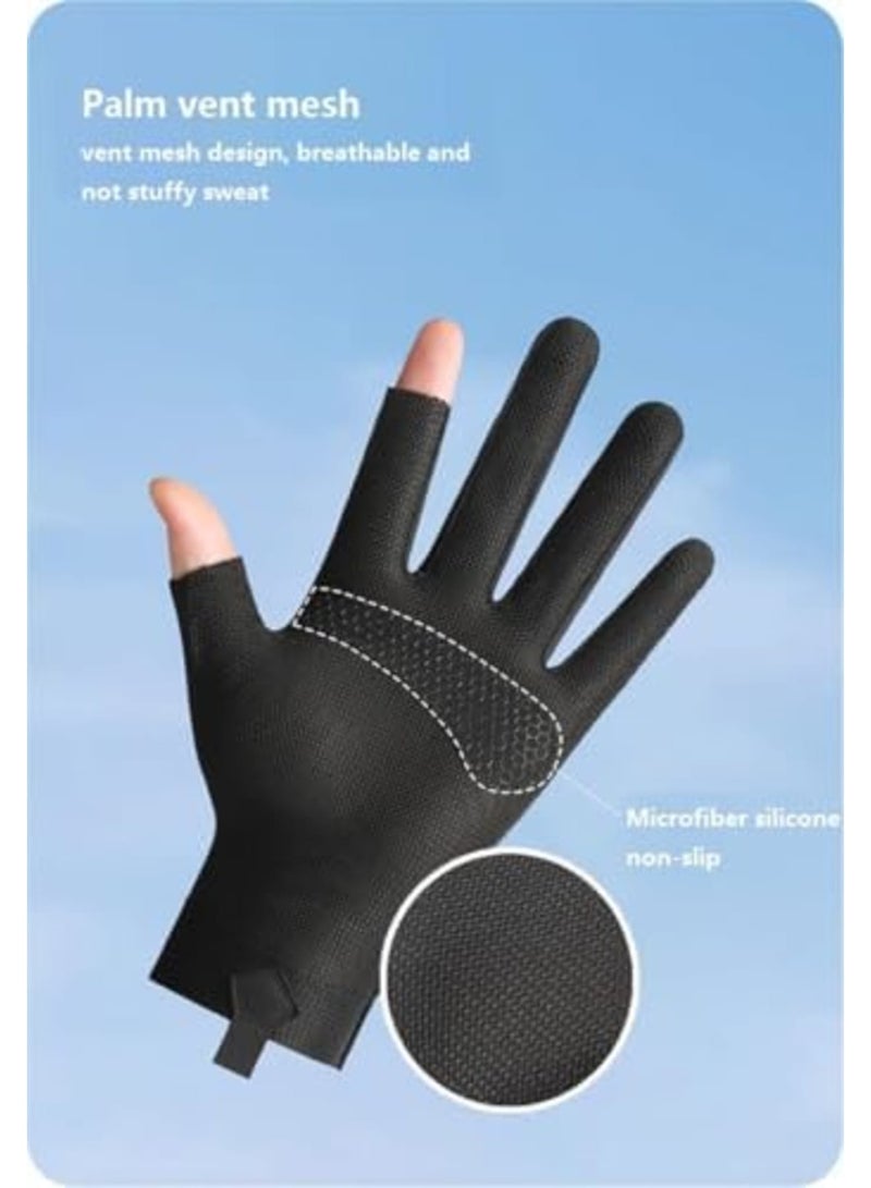 SYOSI UV Sun Protection Ice-Silk Driving Gloves for Men's & Women's, Non-Slip Touchscreen Gloves for Cycling and Riding(Black) - Image 2