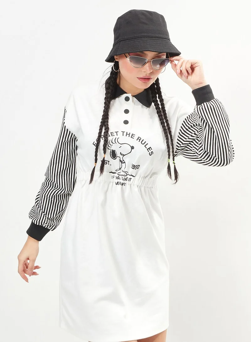 SP Characters Snoopy Print Polo Neck Dress