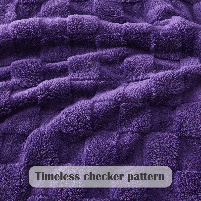 NEWCOSPLAY Super Soft Queen Blanket Purple Premium Silky Flannel Fleece 3D Checkered Lightweight Bed Blanket All Season Use (Purple Checkered  Queen(90""x90"")) - Image 5