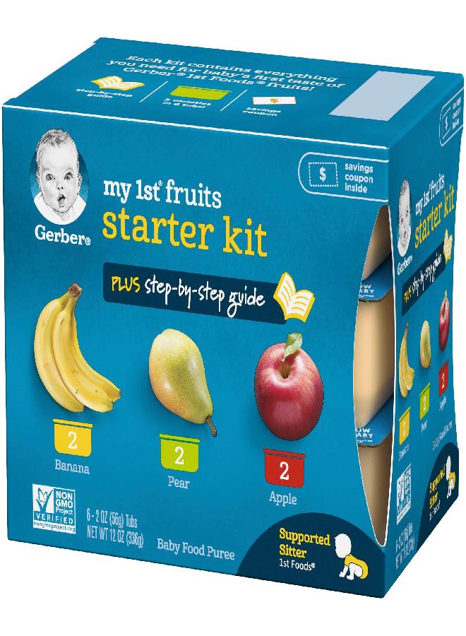 Gerber Gerber My 1st Fruits and Veggies Stage 1 Baby Food Starter Pack Bundle, 2 items, 2 Ounce Tubs, (12 Tubs Total) - Image 1
