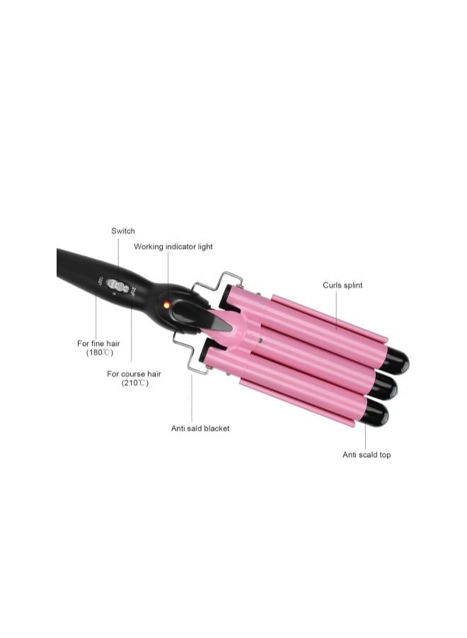 silvercnc 3 Barrel Hair Curling Iron Ceramic, Three Stick Curler Water Ripple Perm Tool Triple Pipe Hair Curler Egg Roll Head Hair Styling Tools Curling Iron (110V~240V)(US-28mm)  - Image 1