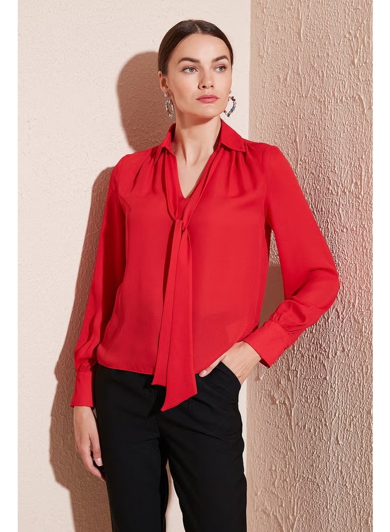 Lela Lace Detailed V-Neck Chiffon Shirt Women's Shirt 611BZ0047 - Image 2