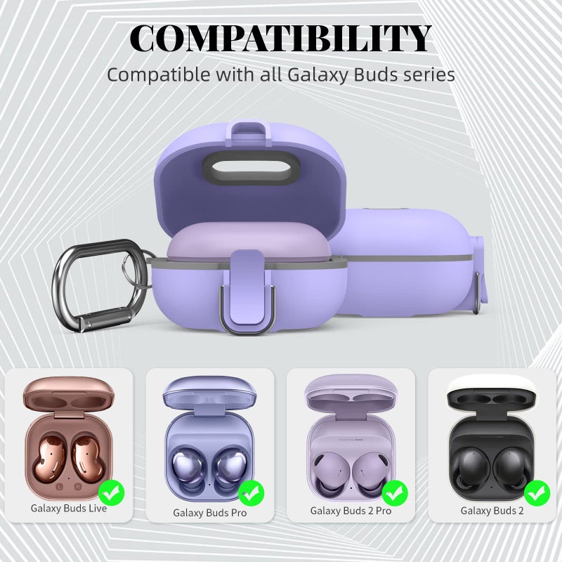 WOFRO Secure Lock Case for SamsungÂ Galaxy Buds 2 Pro/ Buds 2/ Buds Pro/ Buds Live, WOFRO Shock-Absorbing Protective Cover TPU Hard Shell with Lanyard and Keychain[One-Click pop] (Purple) - Image 2