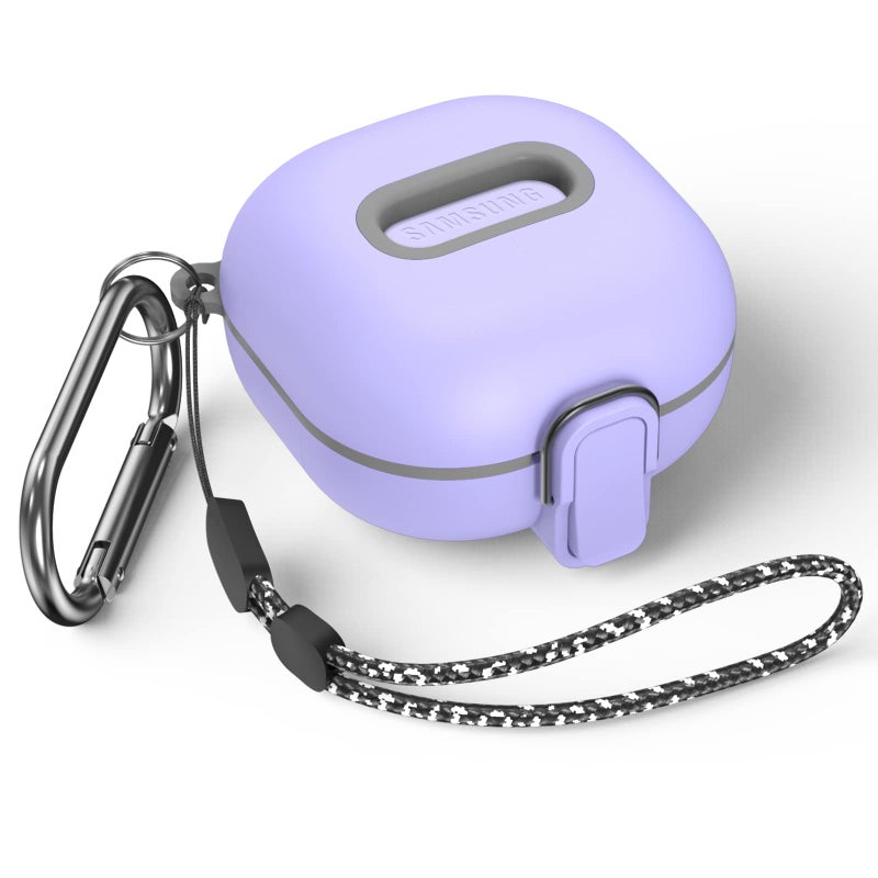 WOFRO Secure Lock Case for SamsungÂ Galaxy Buds 2 Pro/ Buds 2/ Buds Pro/ Buds Live, WOFRO Shock-Absorbing Protective Cover TPU Hard Shell with Lanyard and Keychain[One-Click pop] (Purple) - Image 1