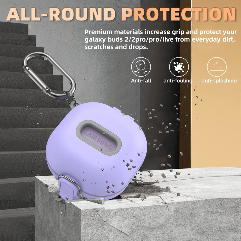 WOFRO Secure Lock Case for SamsungÂ Galaxy Buds 2 Pro/ Buds 2/ Buds Pro/ Buds Live, WOFRO Shock-Absorbing Protective Cover TPU Hard Shell with Lanyard and Keychain[One-Click pop] (Purple) - Image 4