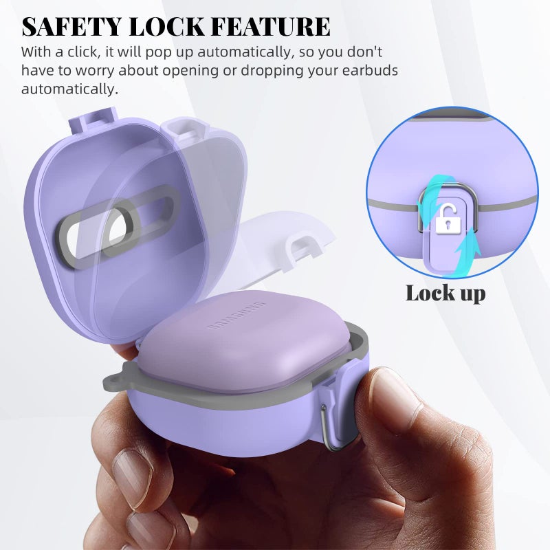 WOFRO Secure Lock Case for SamsungÂ Galaxy Buds 2 Pro/ Buds 2/ Buds Pro/ Buds Live, WOFRO Shock-Absorbing Protective Cover TPU Hard Shell with Lanyard and Keychain[One-Click pop] (Purple) - Image 3