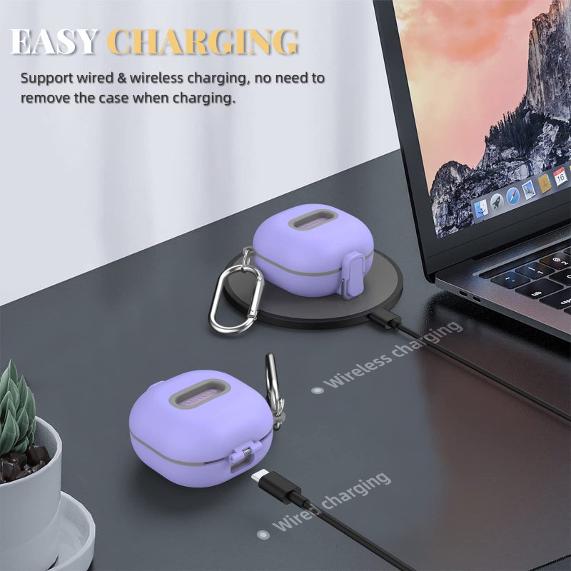WOFRO Secure Lock Case for SamsungÂ Galaxy Buds 2 Pro/ Buds 2/ Buds Pro/ Buds Live, WOFRO Shock-Absorbing Protective Cover TPU Hard Shell with Lanyard and Keychain[One-Click pop] (Purple) - Image 5