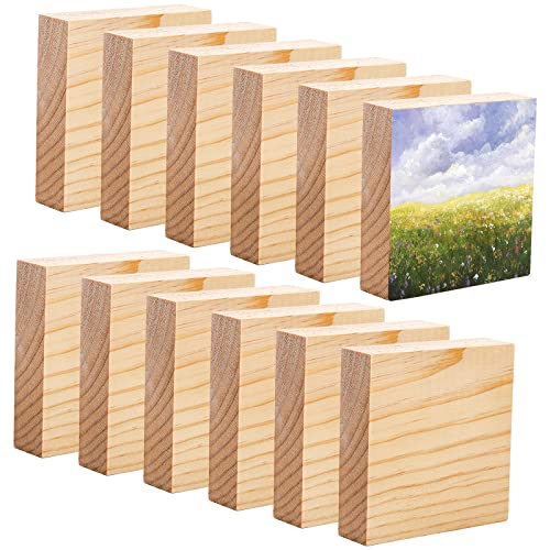 YOUEON 12 Pack Unfinished Wood Blocks for Art and Crafts 4 X 4 X 1 Inch MDF Wood Board Wooden Square Blocks Craft Panels Great for Crafts Painting DIY Projects Carving Engraving