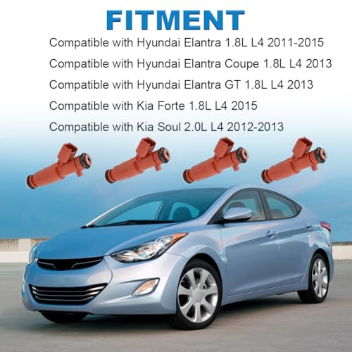 JDMON Fuel Injectors Compatible with Hyundai Elantra 20112015 Kia Forte 2015 Soul 2012 2013 Replacement for 353102E000 FJ1182 84212375 1581531 4G2287 - Image 3