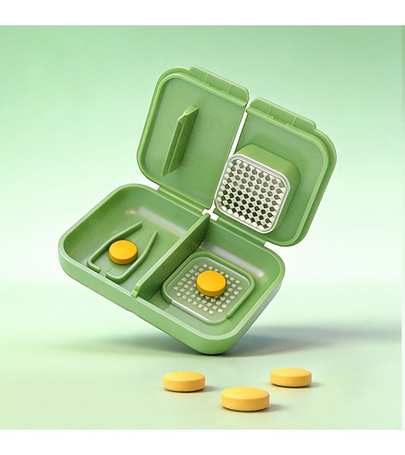 Green Integrated Pill Splitter For Cutting Small Micro Pills With Storage - Image 1