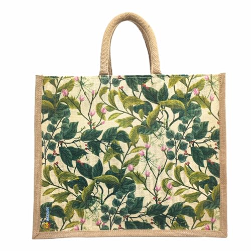 Sangra Eco-Friendly Abstract Print Jute Bag with Zipper | Reusable Tiffin Bag Lunch Bag Shopping Grocery Multipurpose Hand Bag for Men and Women (Pack of 2) (Leaf) - Image 4